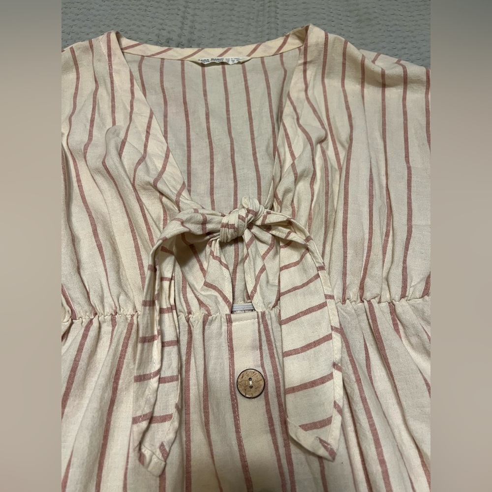 Zara Basic Z1975 Denim Collection Mid-Length XS Stripped Beige Pocket Dress